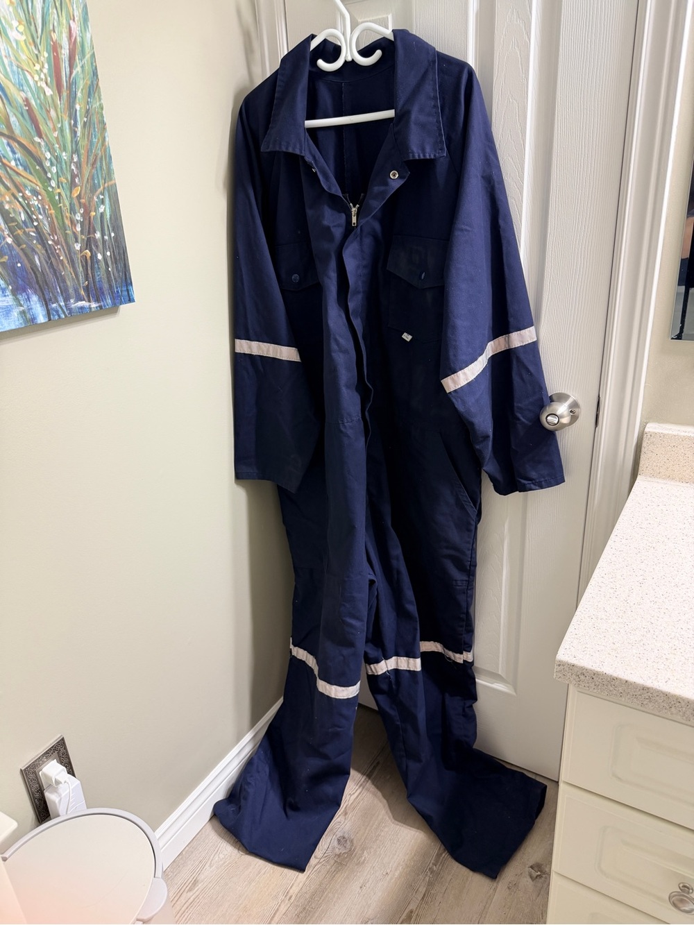 Men’s Navy Work Coveralls 54 X-Tall Reflective Stripe Heavy Duty (2XL?)